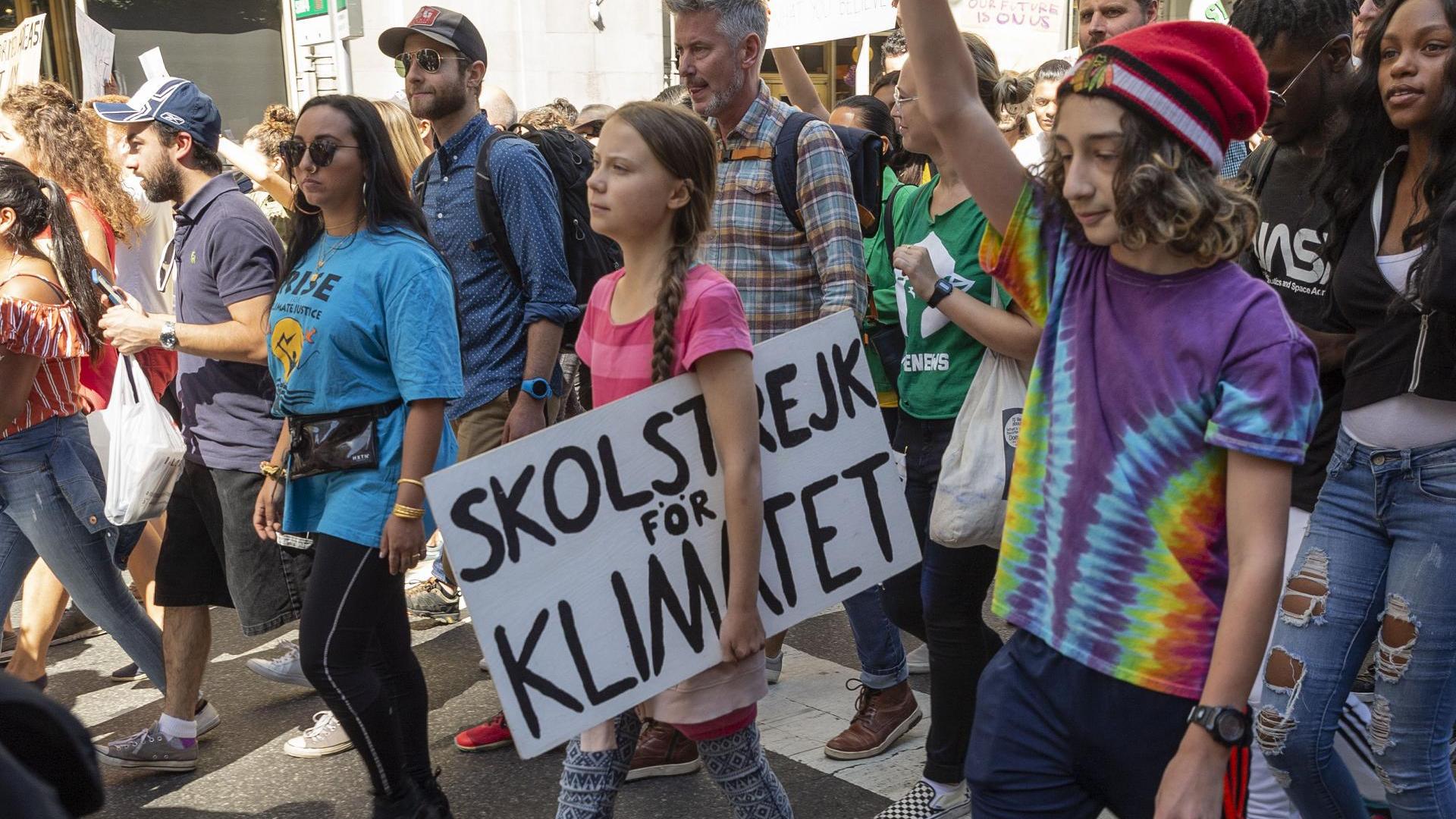 Greta Thunberg auf einem Streik