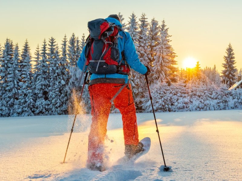 Mit den Schneeschuhen durch die Natur wandern - im Winter eine beliebte Beschäftigung.. © Jag_cz/Shutterstock.com