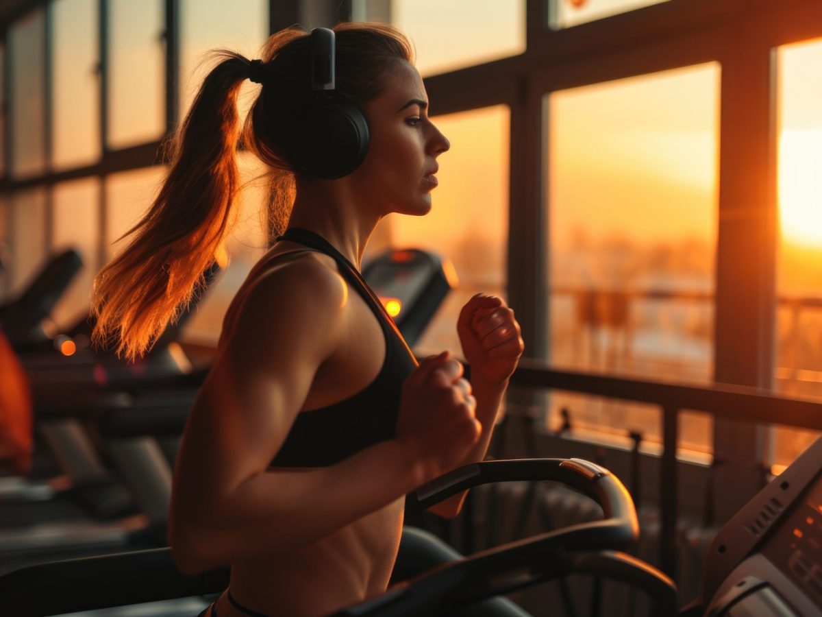 Frau mit Muskeln auf dem Laufband