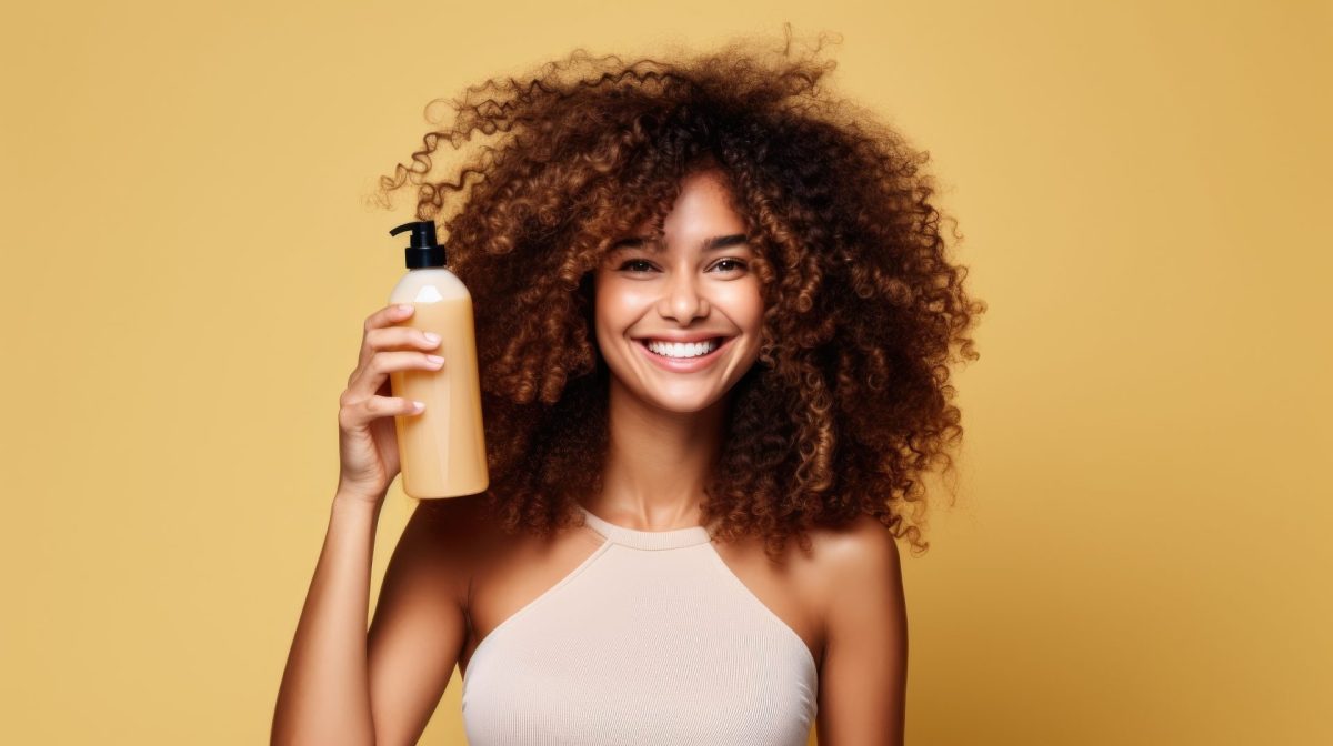 Frau mit Spülung und Locken