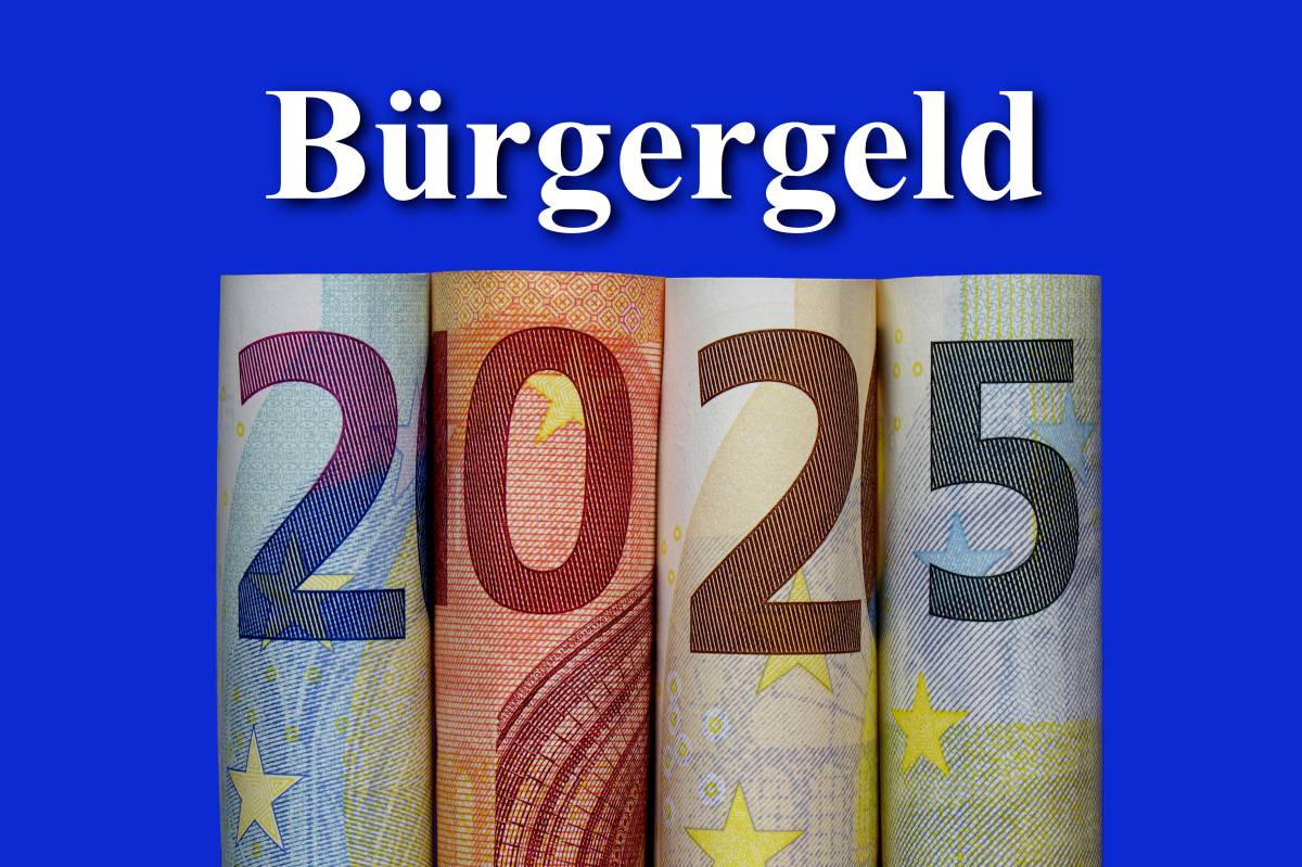 Mit Geldscheinen wurde das Jahr 2025 geschrieben. Darüber steht das Wort "Bürgergeld".